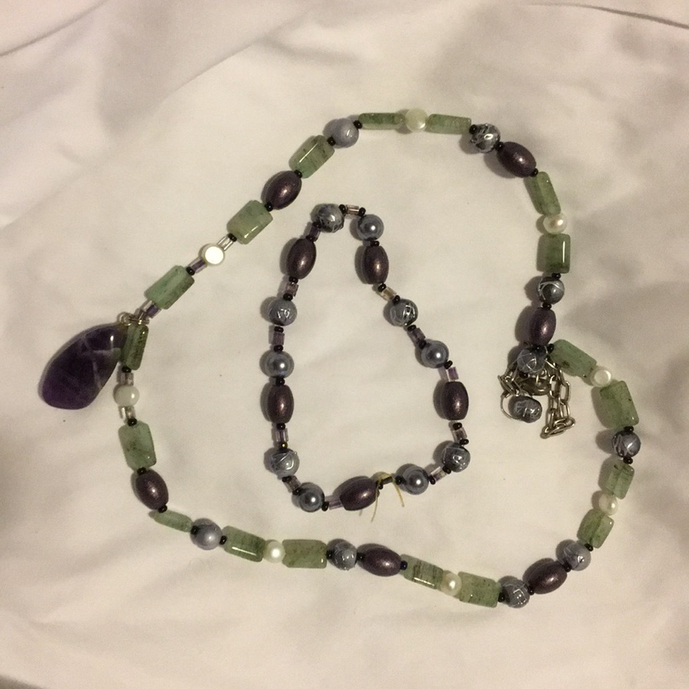925Amethyst Pearl jade Necklace matching Bracelet